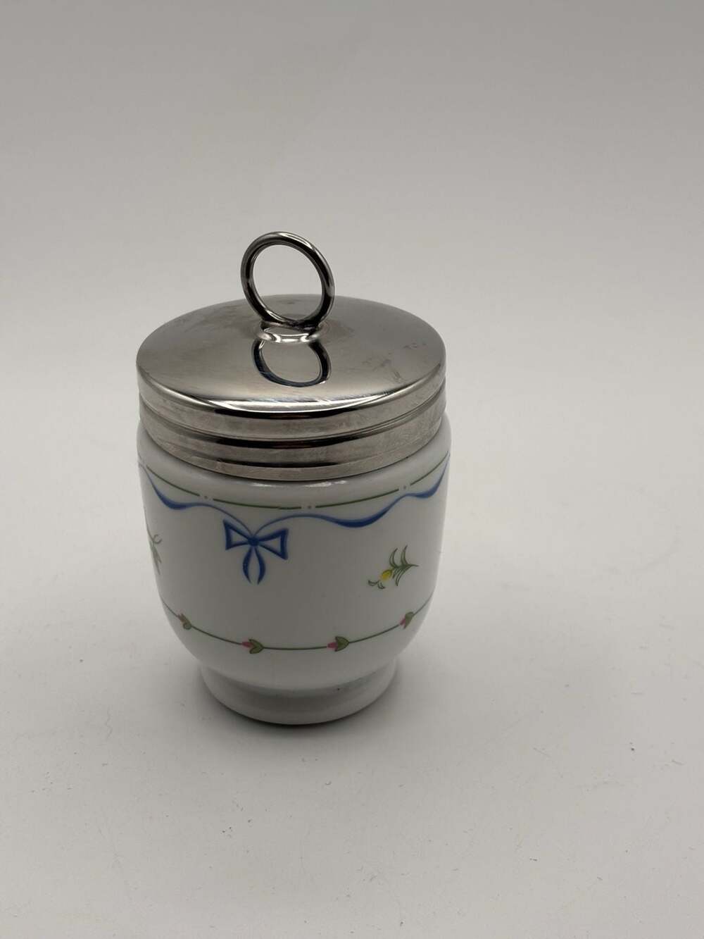 Royal Worcester Single Porcelain Egg Coddler with Metal Lid Botanical Floral Pat
